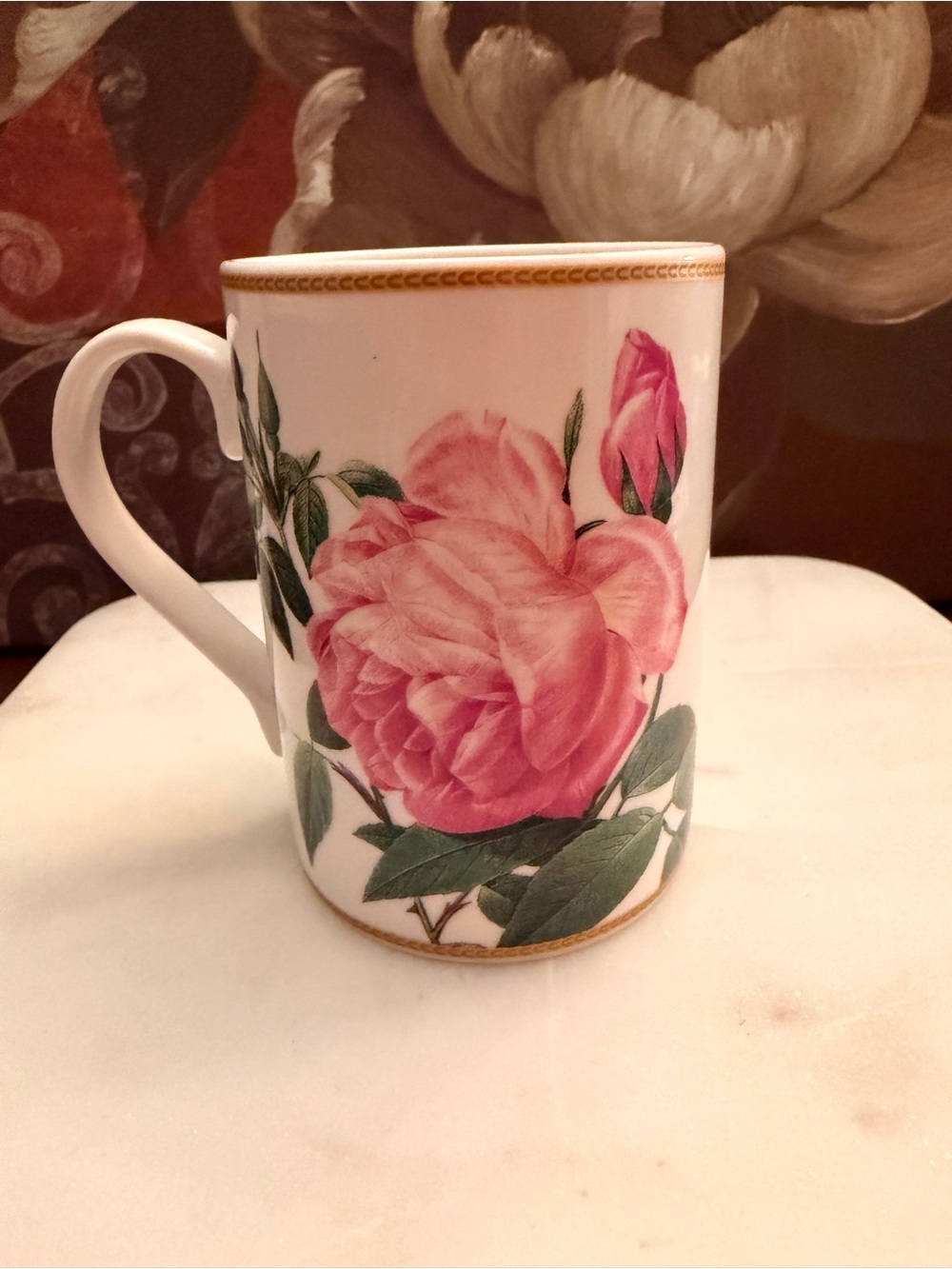 I. Godinger & Co. Pink Rose Ceramic Mug w/Gold Trim (No chips or cracks/2 bumps) - Picture 10 of 10